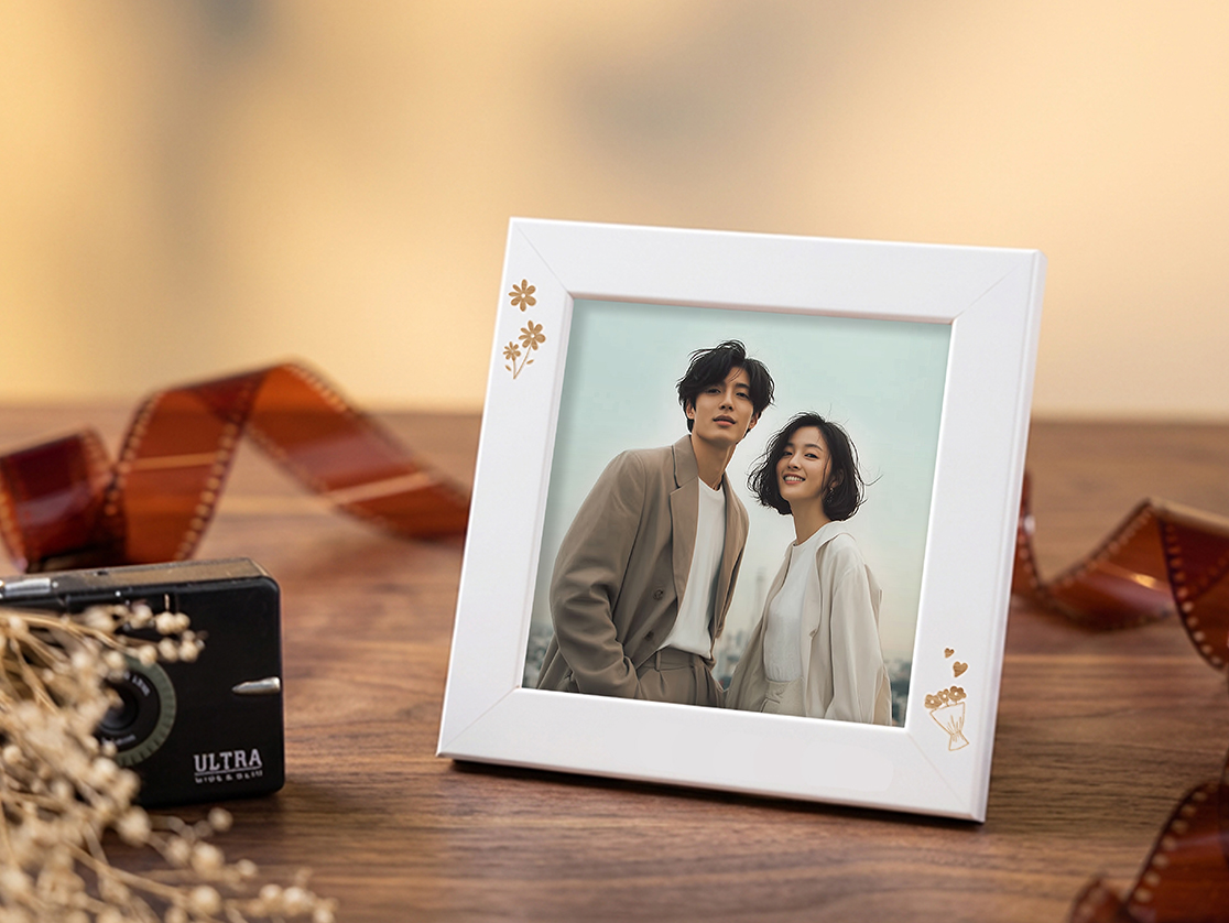 木框畫框住甜蜜合照